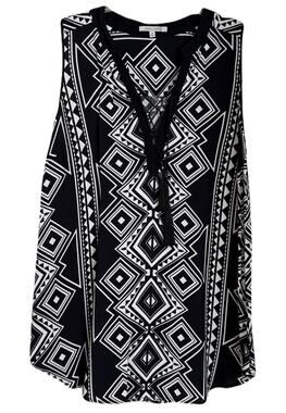 John Mark Sleeveless Tunic - Black/White Geometric Print - Size M